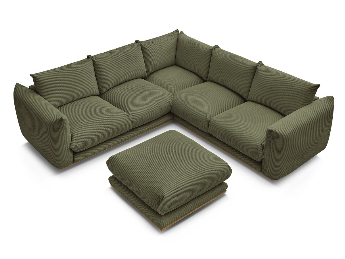 Canapé d'angle fixe ERNEST tissu velours côtelé avec pouf