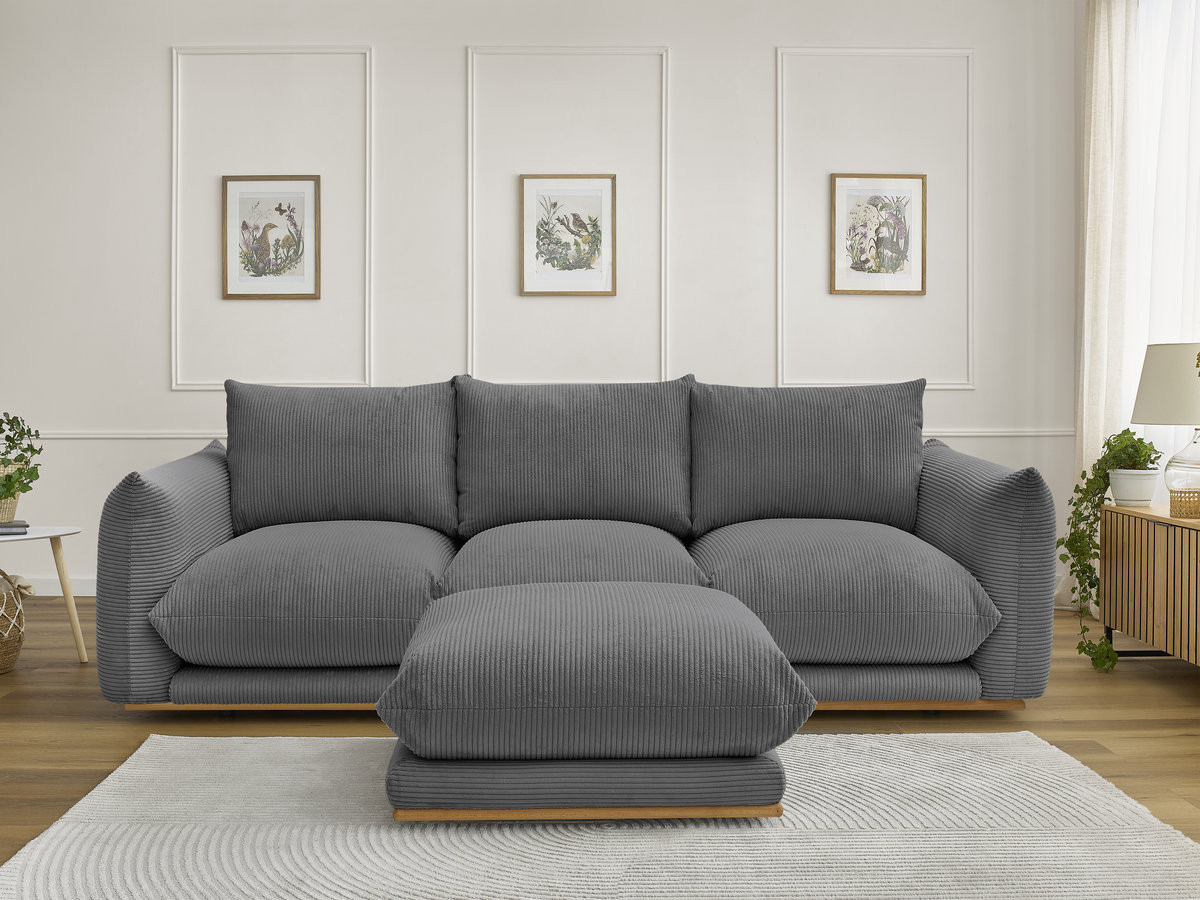 Canapé droit 3 places ERNEST velours côtelé avec pouf gris foncé — vue 5