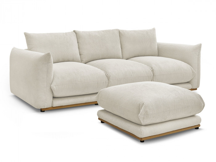 Canapé droit fixe 3 places ERNEST tissu velours côtelé avec pouf