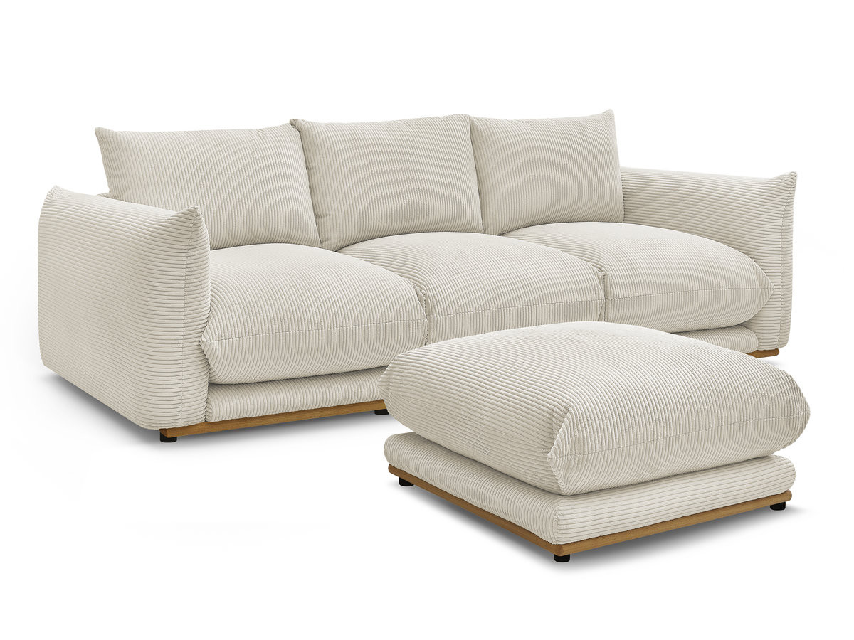 ernest vaste 3-zits rechte bank in corduroy stof met poef gekleurd beige