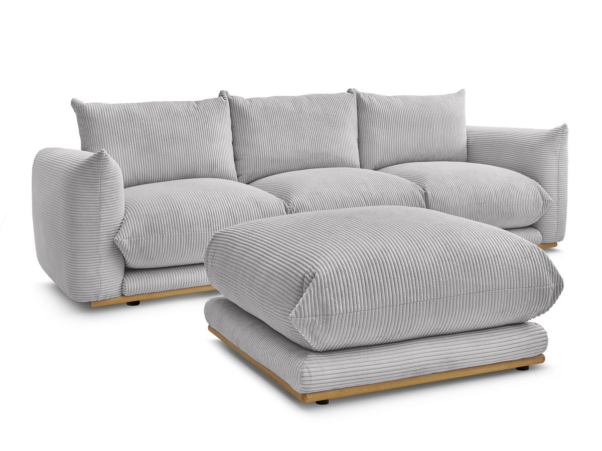 Canapé droit 3 places ERNEST velours côtelé avec pouf gris clair — vue 6