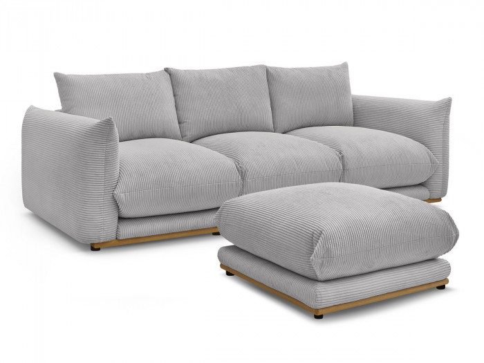 Canapé droit fixe 3 places ERNEST tissu velours côtelé avec pouf