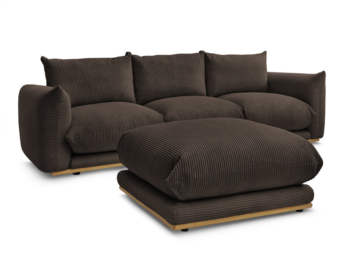 Canapé droit 3 places ERNEST velours côtelé avec pouf marron — vue 6
