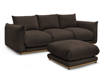 Canapé droit fixe 3 places ERNEST tissu velours côtelé avec pouf