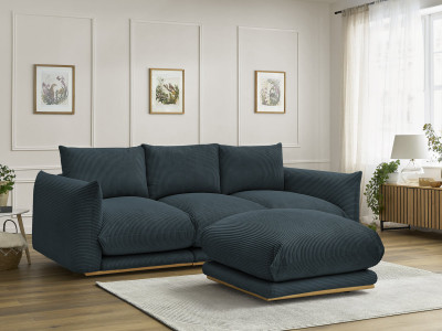 Canapé droit fixe 3 places ERNEST tissu velours côtelé avec pouf