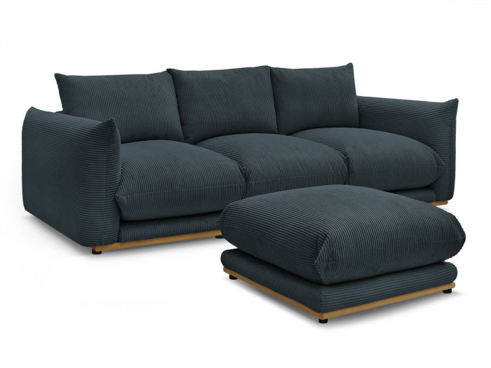 Canapé droit fixe 3 places ERNEST tissu velours côtelé avec pouf