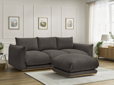 Canapé droit fixe 3 places ERNEST tissu velours côtelé avec pouf