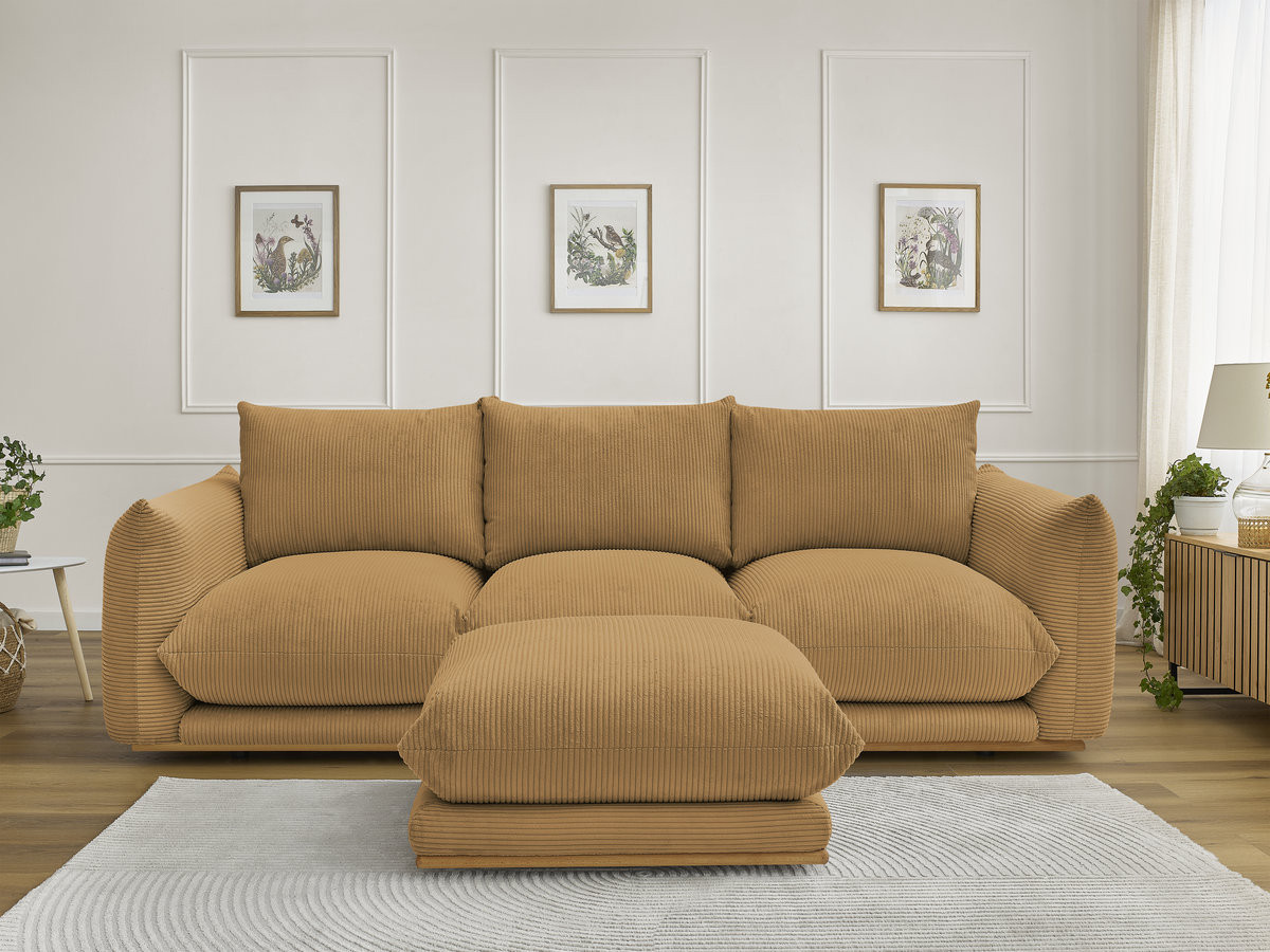 Canapé droit 3 places ERNEST velours côtelé avec pouf jaune — vue 4