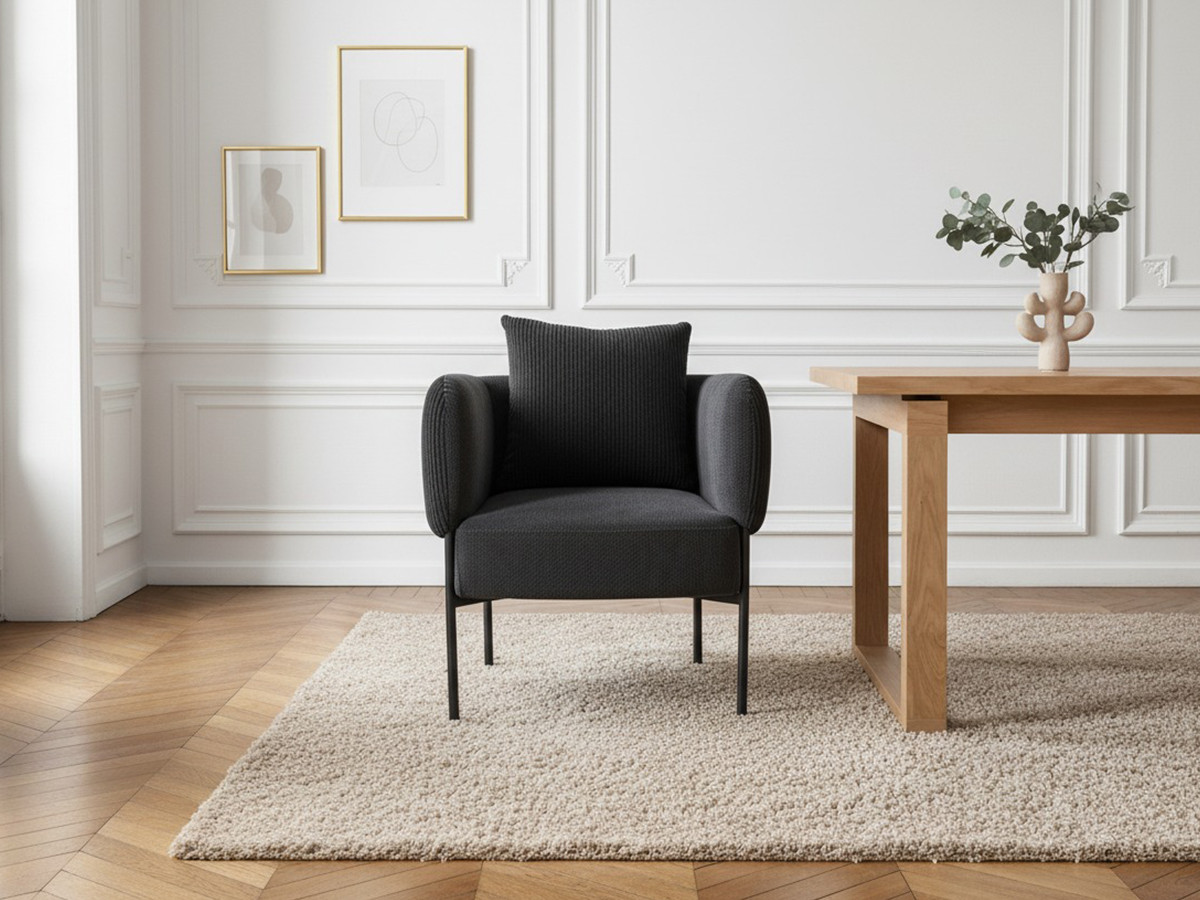 Fauteuil de table GABIN velours côtelé noir — vue 5
