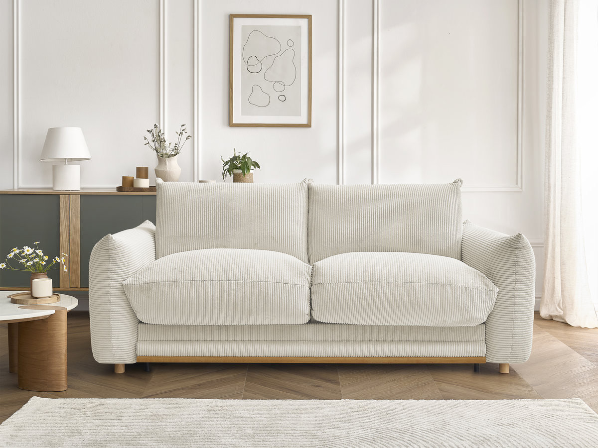 Canapé droit convertible 3 places ERNEST velours côtelé beige — vue 5