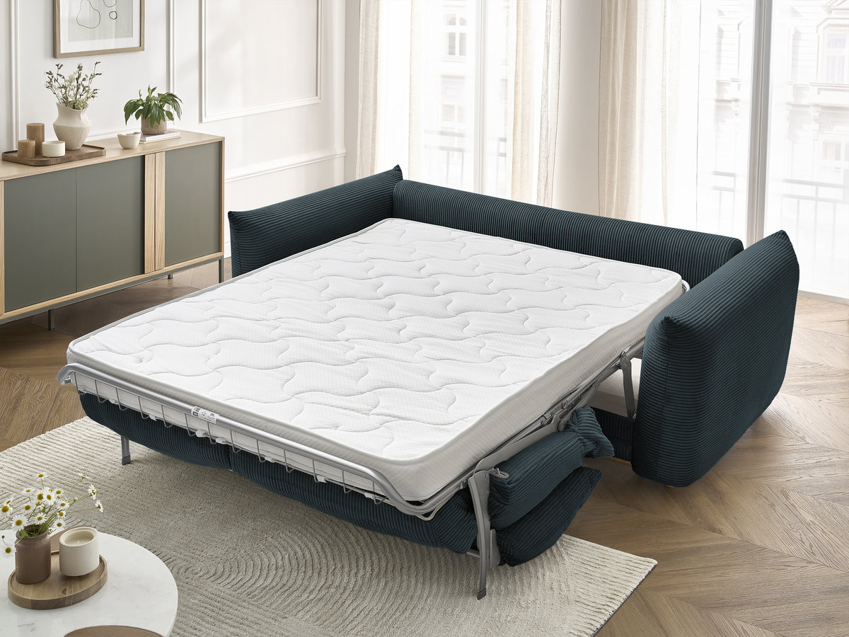 Canapé droit convertible 3 places ERNEST velours côtelé bleu foncé — vue 6