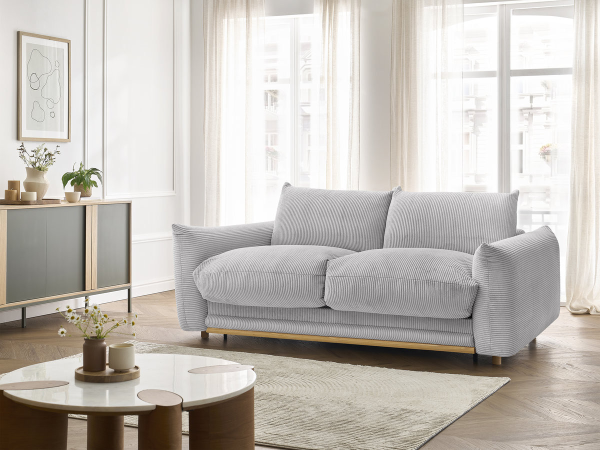 Canapé droit convertible 3 places ERNEST velours côtelé gris clair