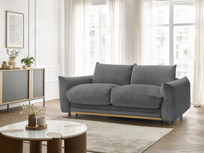 Canapé droit convertible 3 places ERNEST tissu velours côtelé