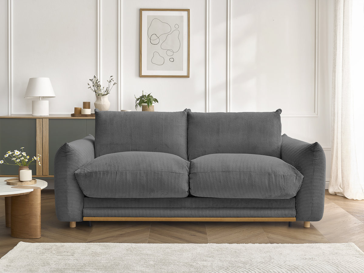 Canapé droit convertible 3 places ERNEST velours côtelé gris foncé — vue 5
