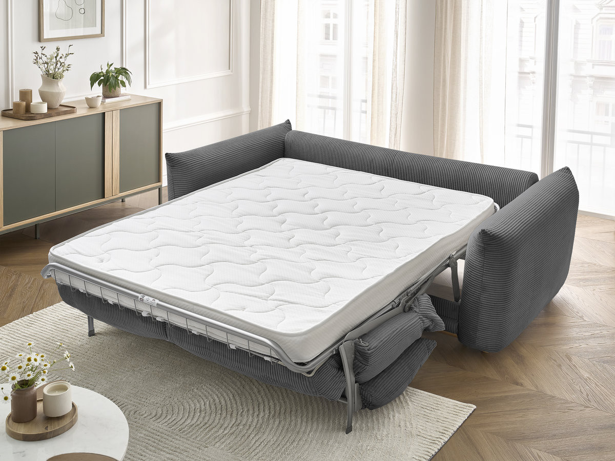 Canapé droit convertible 3 places ERNEST velours côtelé gris foncé — vue 6