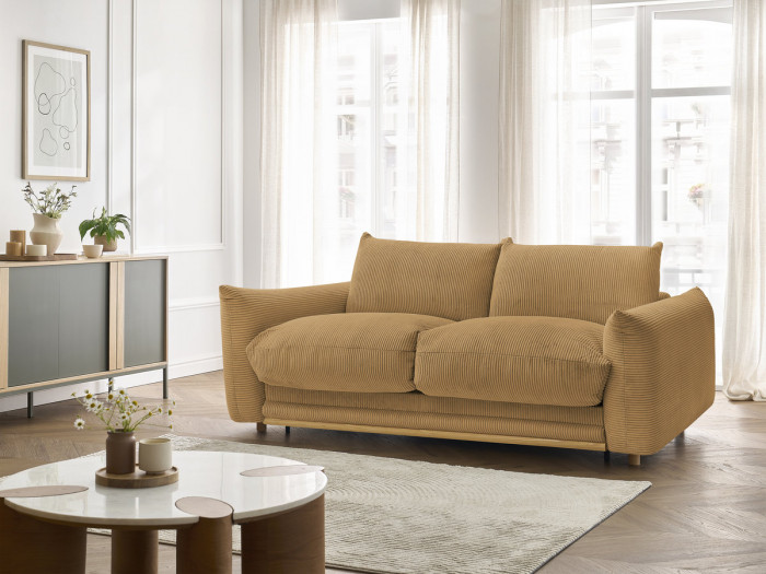 Canapé droit convertible 3 places ERNEST tissu velours côtelé