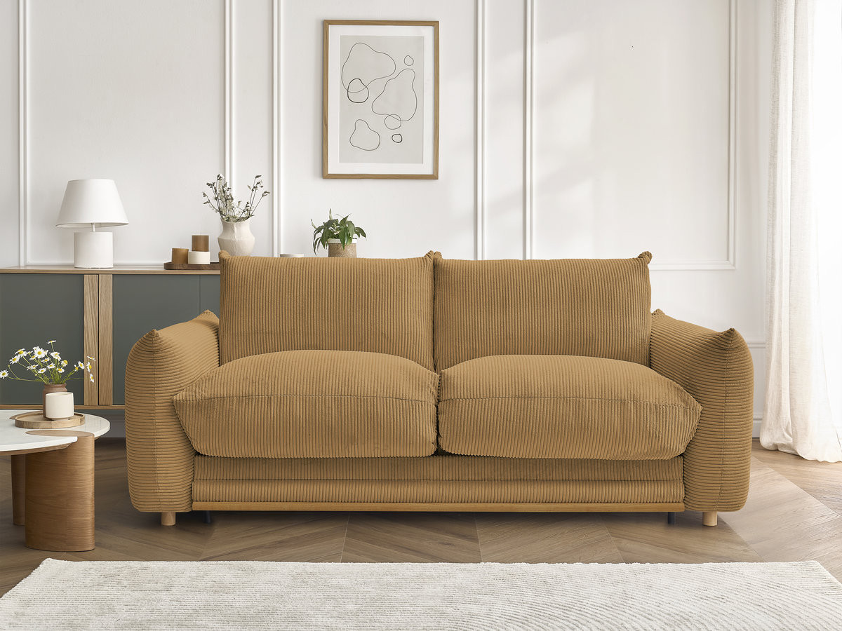 Canapé droit convertible 3 places ERNEST velours côtelé jaune — vue 5