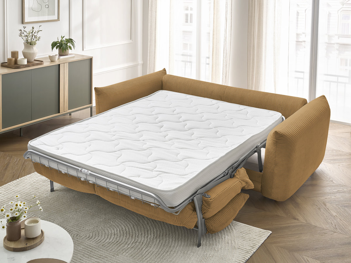 Canapé droit convertible 3 places ERNEST velours côtelé jaune — vue 6