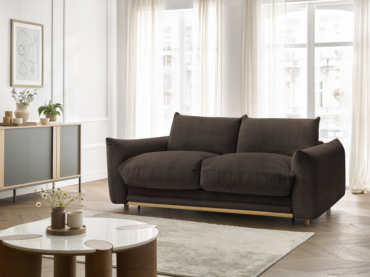 Canapé droit convertible 3 places ERNEST velours côtelé marron