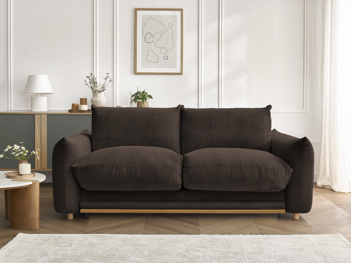 Canapé droit convertible 3 places ERNEST velours côtelé marron — vue 5