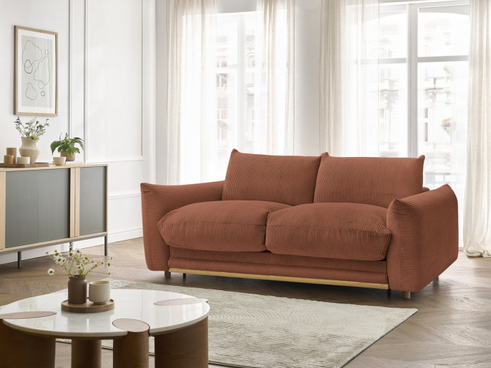 Canapé droit convertible 3 places ERNEST tissu velours côtelé