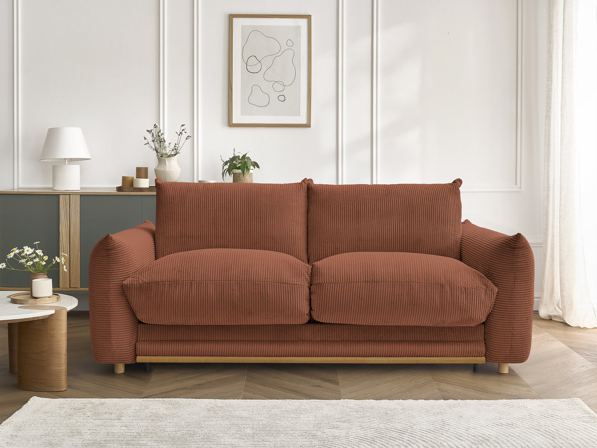 Canapé droit convertible 3 places ERNEST velours côtelé orange — vue 5