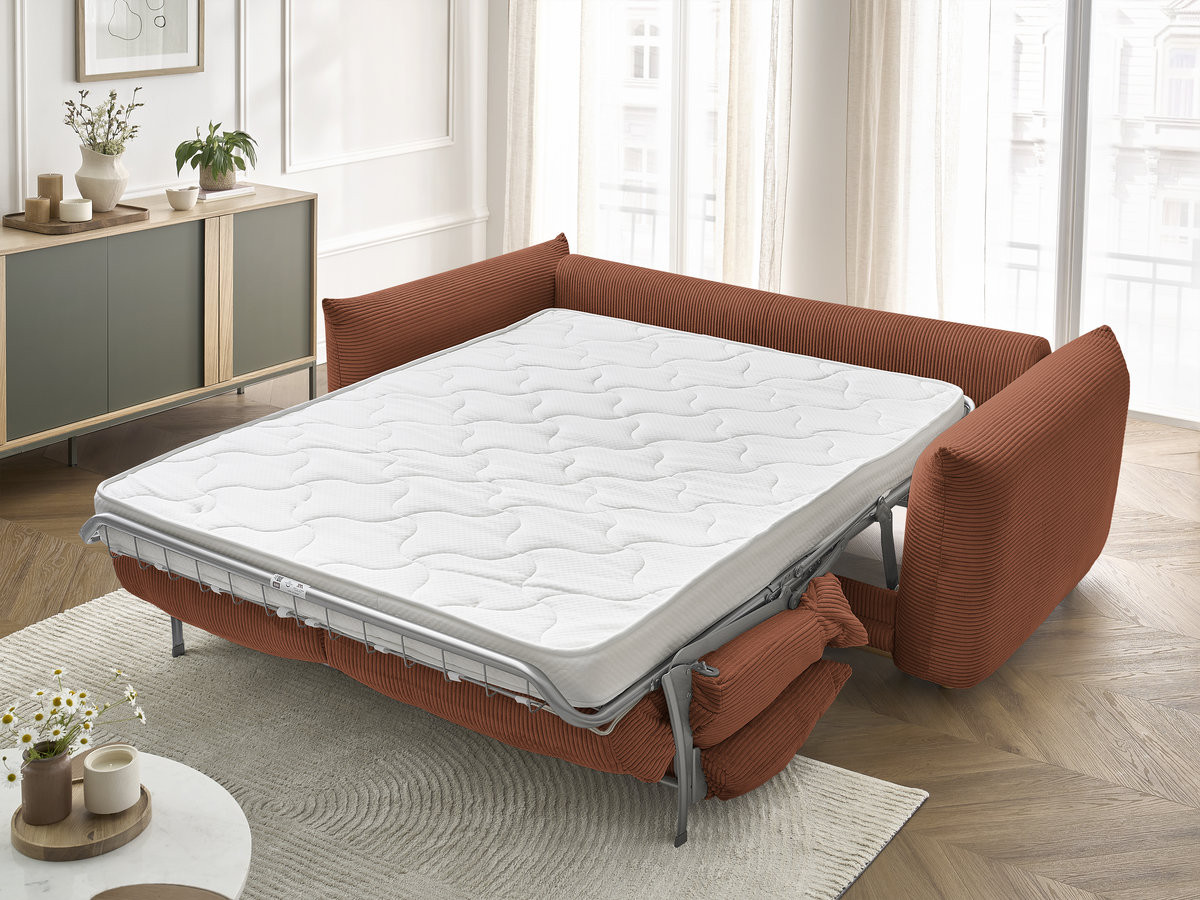 Canapé droit convertible 3 places ERNEST velours côtelé orange — vue 6