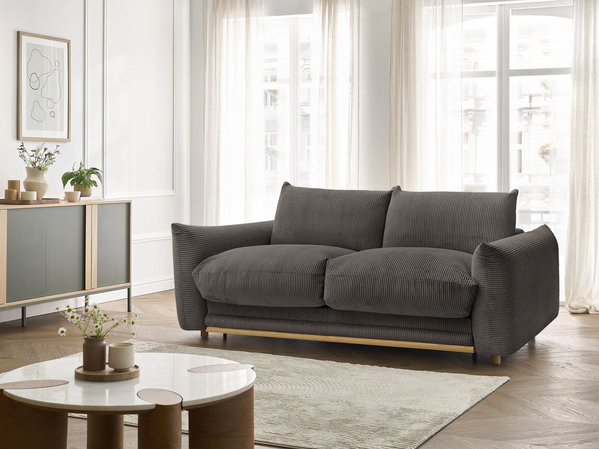 Canapé droit convertible 3 places ERNEST velours côtelé taupe