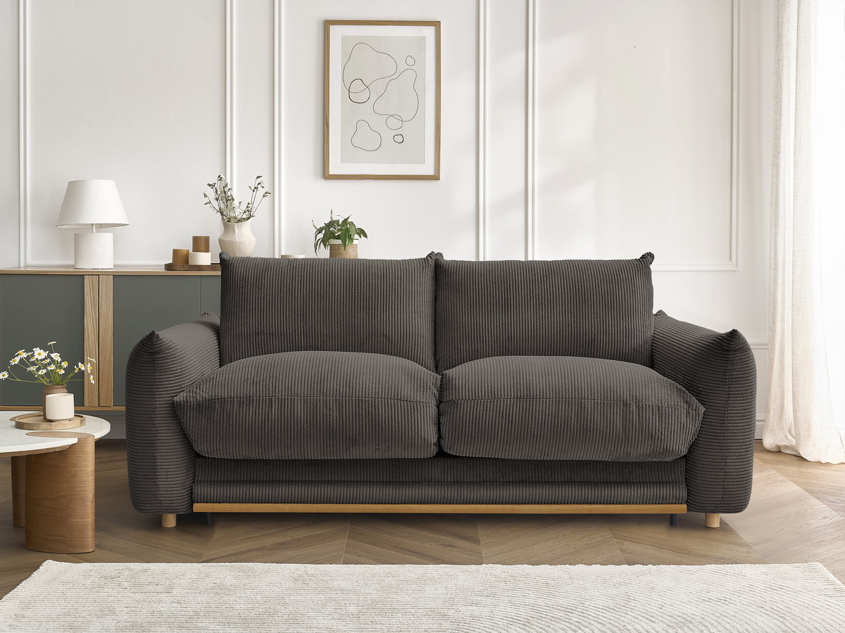 Canapé droit convertible 3 places ERNEST velours côtelé taupe — vue 5
