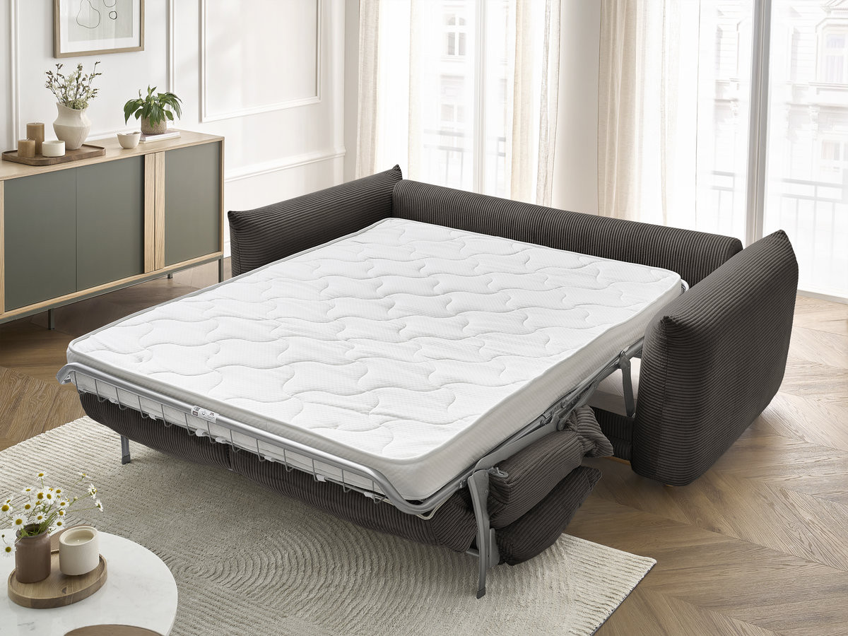 Canapé droit convertible 3 places ERNEST velours côtelé taupe — vue 6