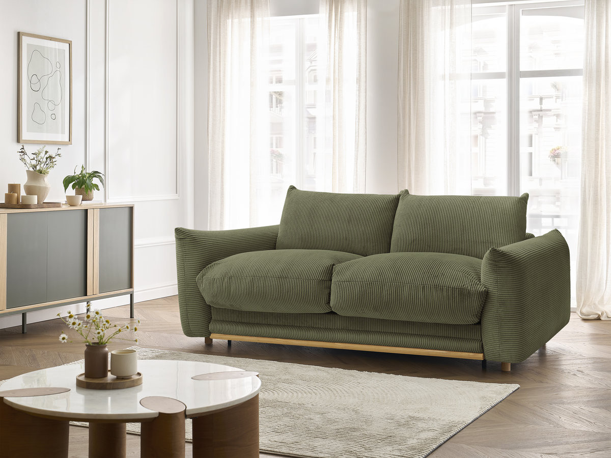 Canapé droit convertible 3 places ERNEST velours côtelé vert