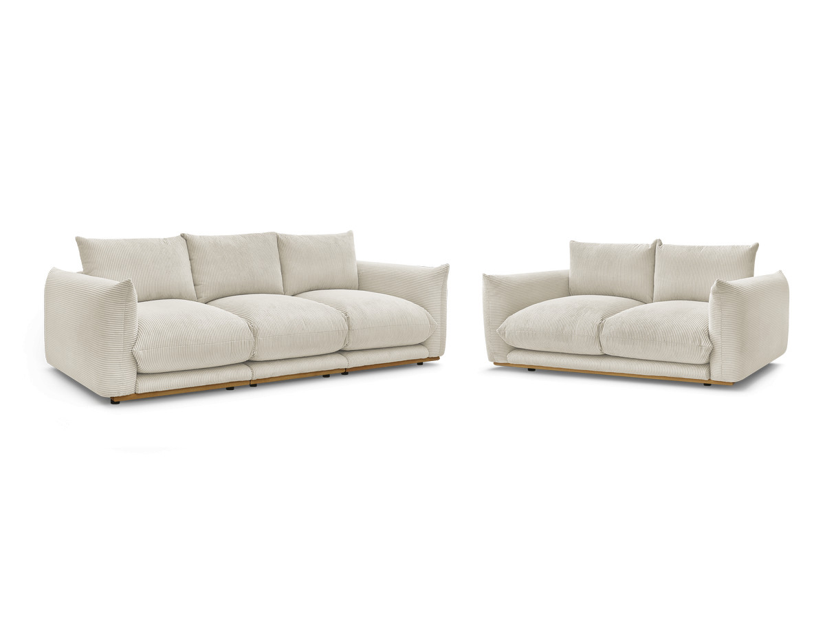 ernest vaste rechte bankset 3 + 2 zits geribbelde fluwelen stof gekleurd beige