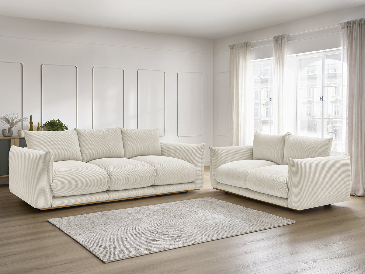 Ensemble canapé droit 3 + 2 places ERNEST velours côtélé beige