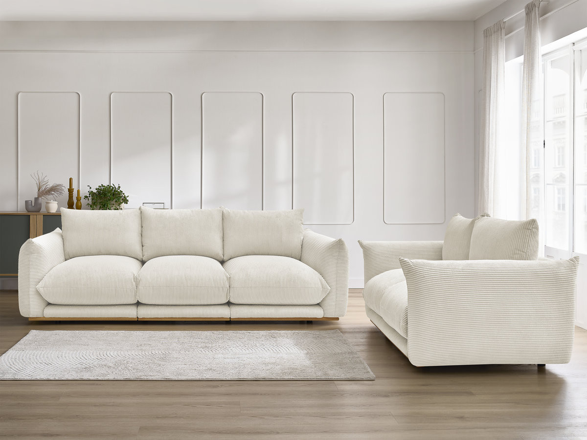 Ensemble canapé droit 3 + 2 places ERNEST velours côtélé beige — vue 5