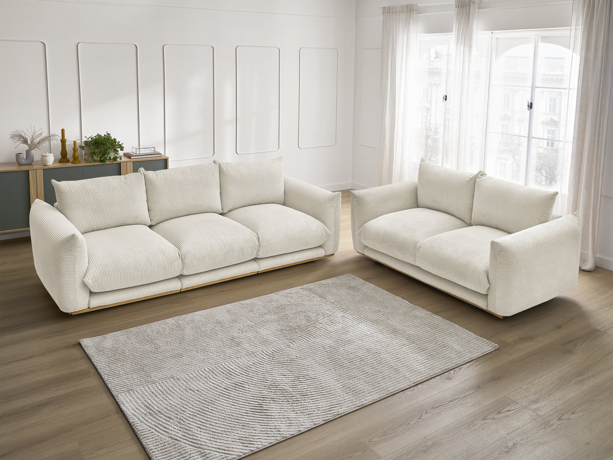 Ensemble canapé droit 3 + 2 places ERNEST velours côtélé beige — vue 6