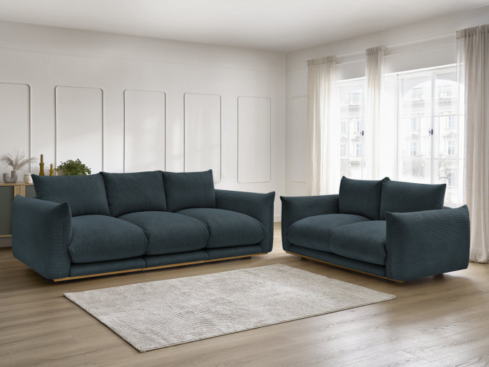 Ensemble canapé droit fixe 3 + 2 places ERNEST tissu velours côtélé