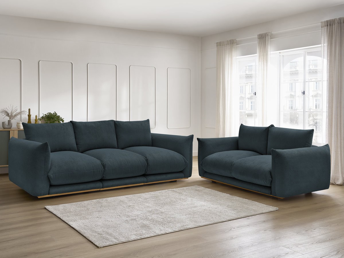 Ensemble canapé droit 3 + 2 places ERNEST velours côtélé bleu foncé