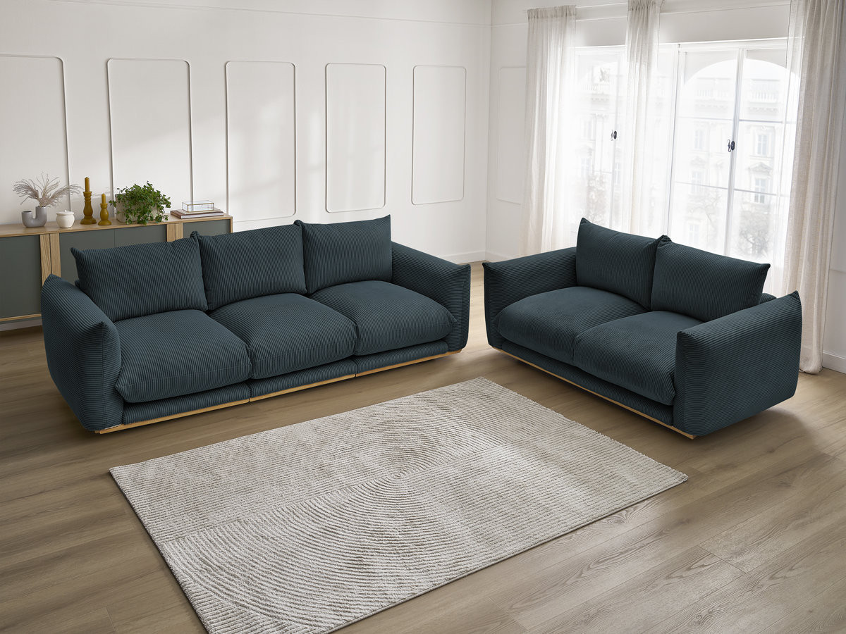 Ensemble canapé droit 3 + 2 places ERNEST velours côtélé bleu foncé — vue 6