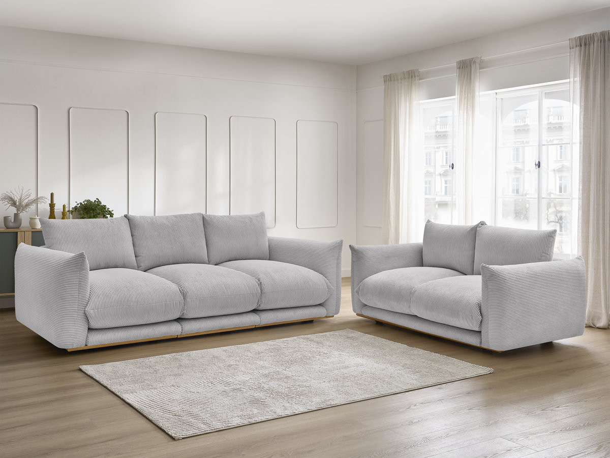 Ensemble canapé droit 3 + 2 places ERNEST velours côtélé gris clair