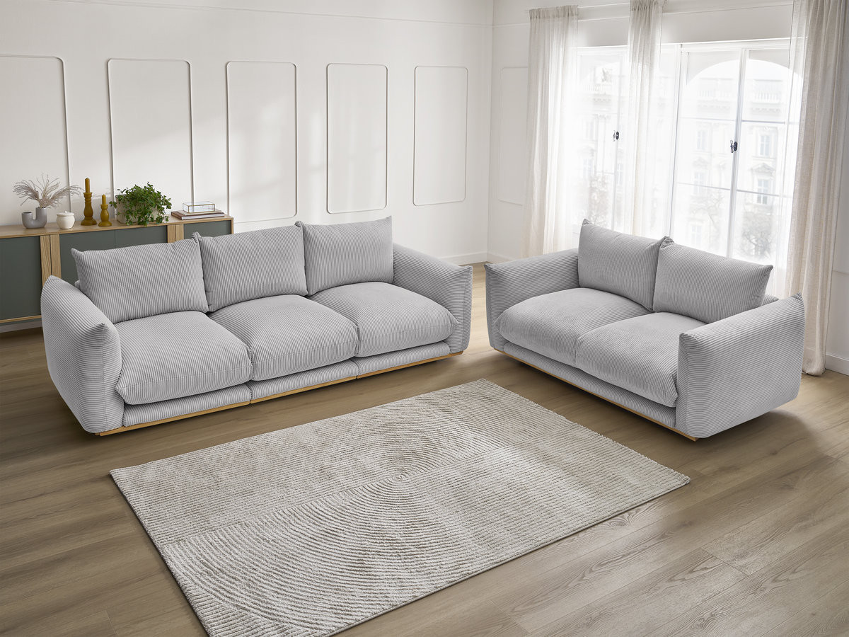 Ensemble canapé droit 3 + 2 places ERNEST velours côtélé gris clair — vue 6