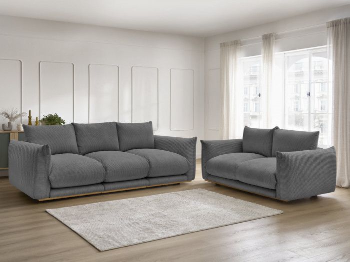 Ensemble canapé droit fixe 3 + 2 places ERNEST tissu velours côtélé