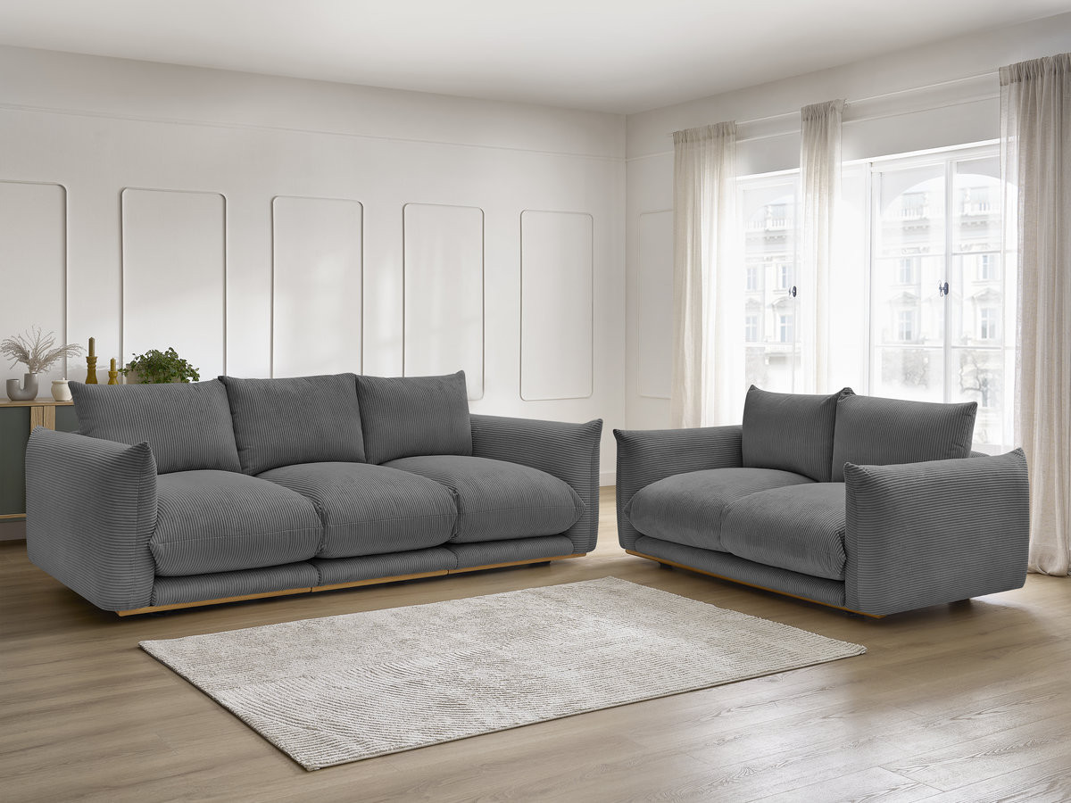 Ensemble canapé droit 3 + 2 places ERNEST velours côtélé gris foncé