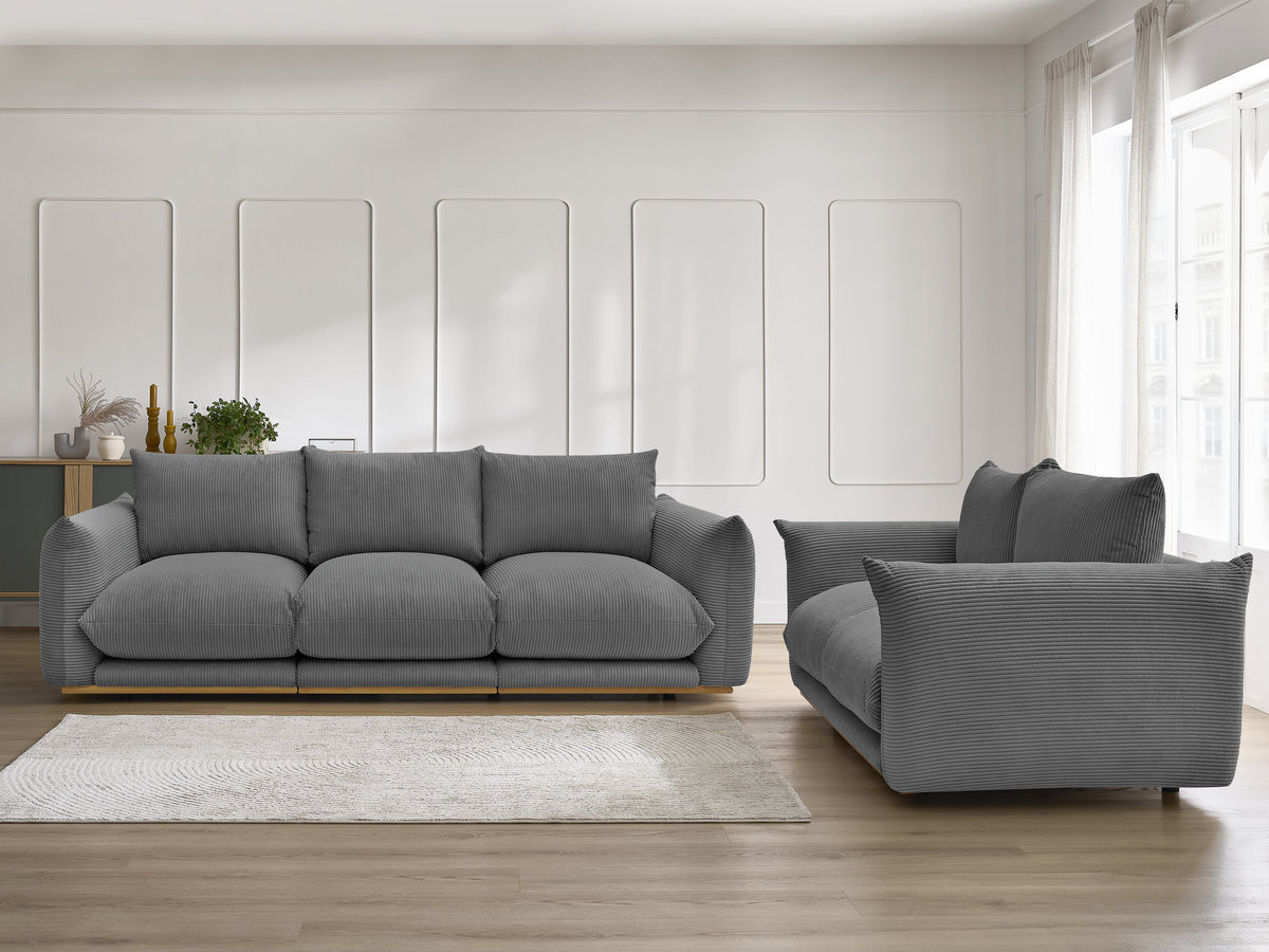 Ensemble canapé droit 3 + 2 places ERNEST velours côtélé gris foncé — vue 5