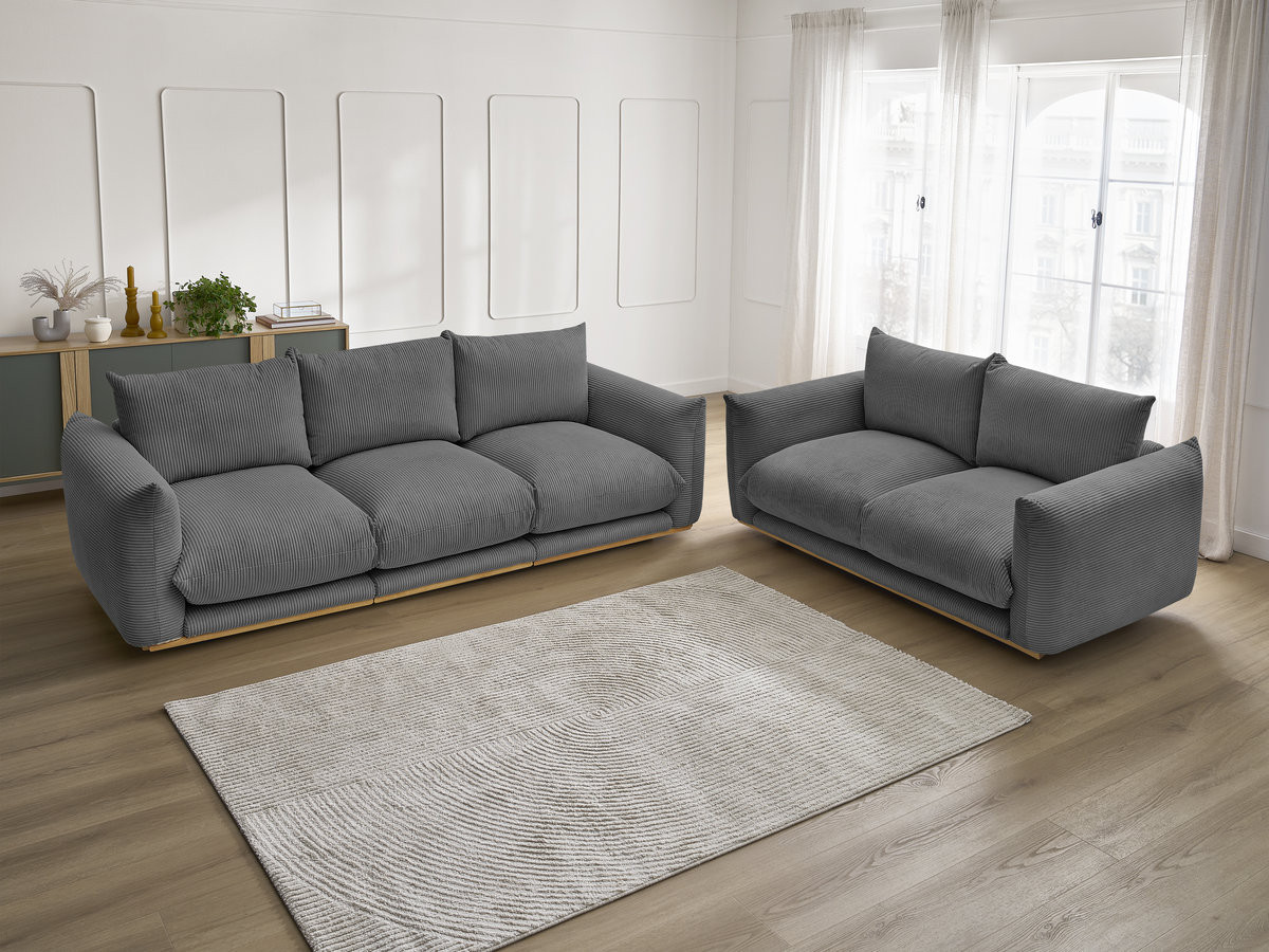 Ensemble canapé droit 3 + 2 places ERNEST velours côtélé gris foncé — vue 6