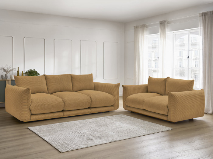 Ensemble canapé droit fixe 3 + 2 places ERNEST tissu velours côtélé