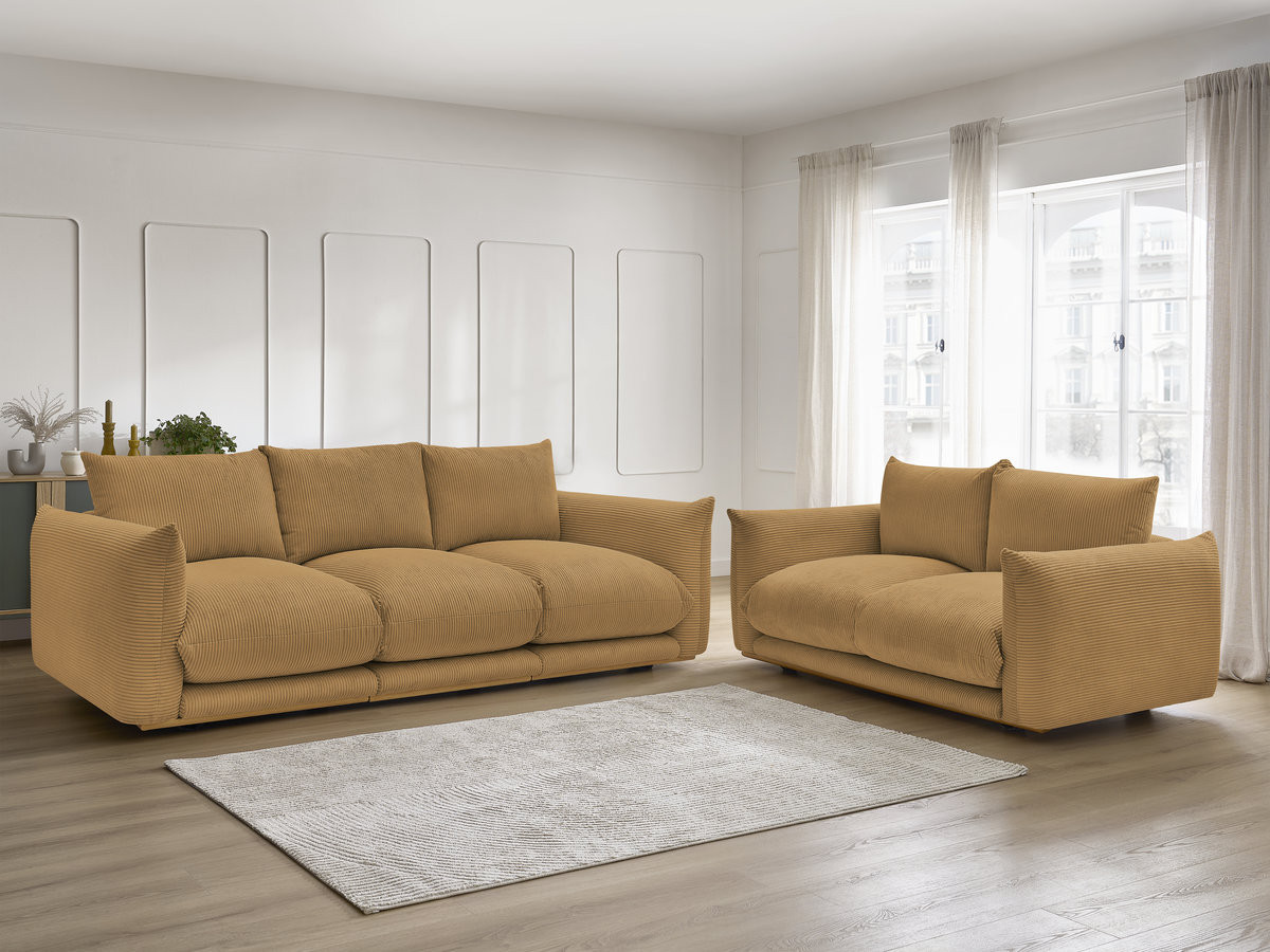 Ensemble canapé droit 3 + 2 places ERNEST velours côtélé jaune