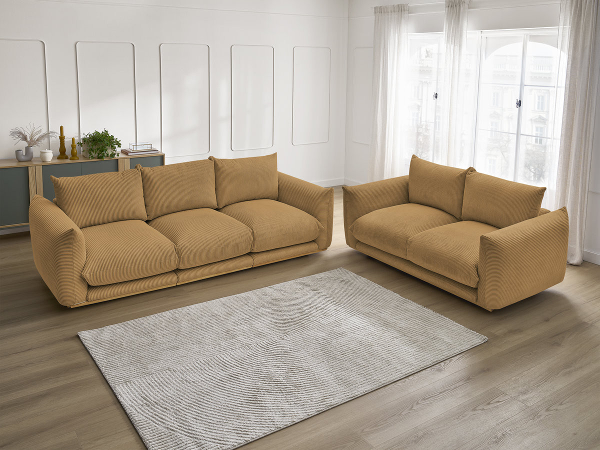 Ensemble canapé droit 3 + 2 places ERNEST velours côtélé jaune — vue 6