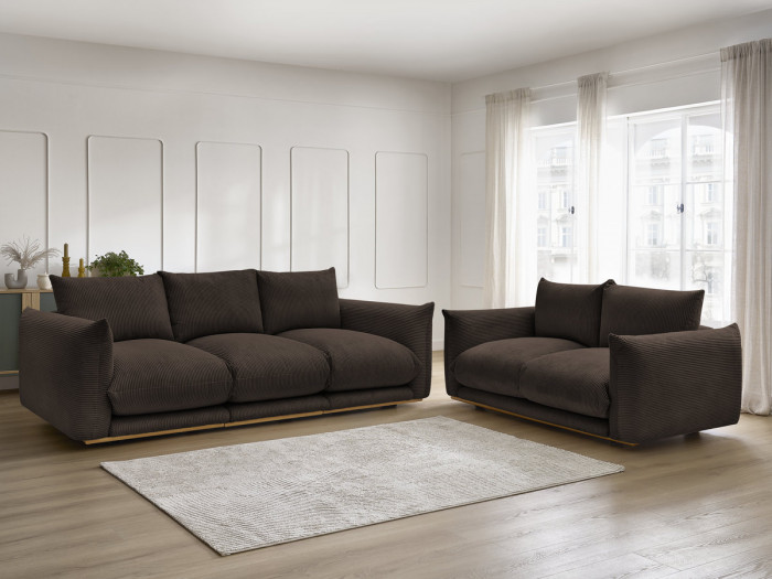 Ensemble canapé droit fixe 3 + 2 places ERNEST tissu velours côtélé