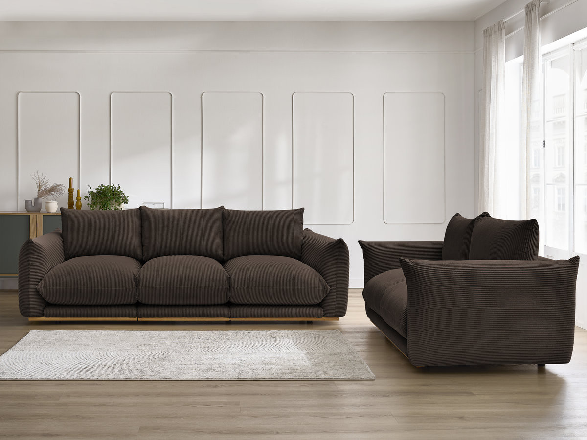 Ensemble canapé droit 3 + 2 places ERNEST velours côtélé marron — vue 5