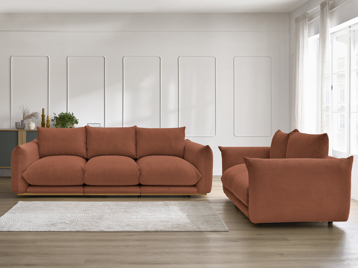 Ensemble canapé droit 3 + 2 places ERNEST velours côtélé orange — vue 5